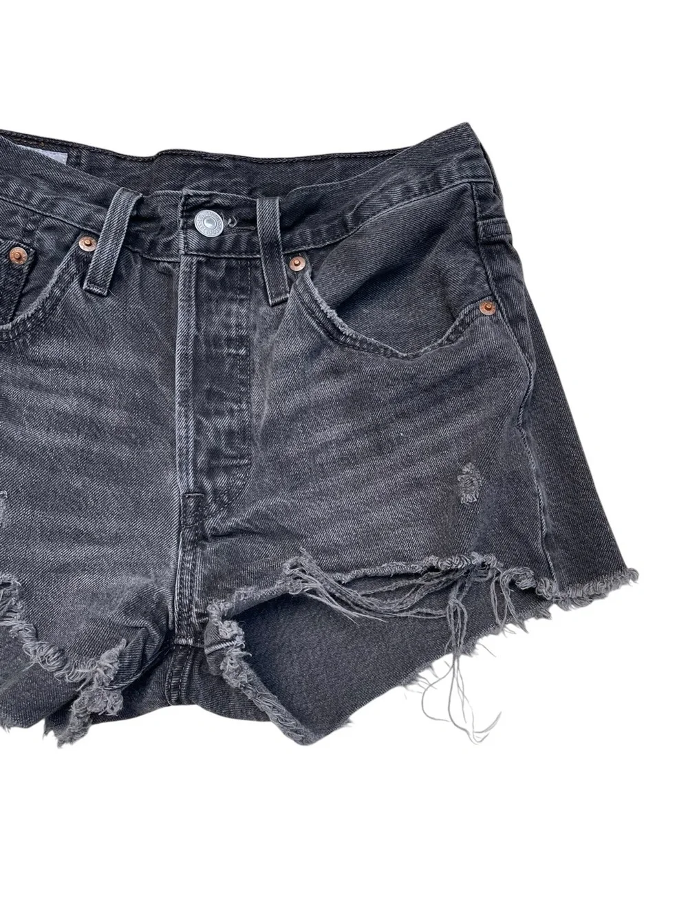 Levi’s Premium 501 Black High Rise Cutoff Denim Shorts Size 26